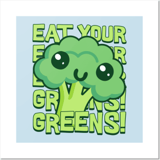 Eat Your Greens! Kawaii Broccoli Posters and Art